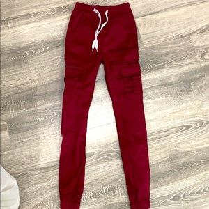 Red stretchy joggers